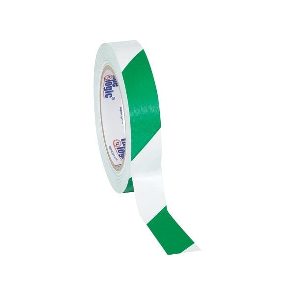 Tape Logic 1'' x 36 yds. Green/White Tape Logic Striped Vinyl Safety Tape, 48PK BUY00016185 - main